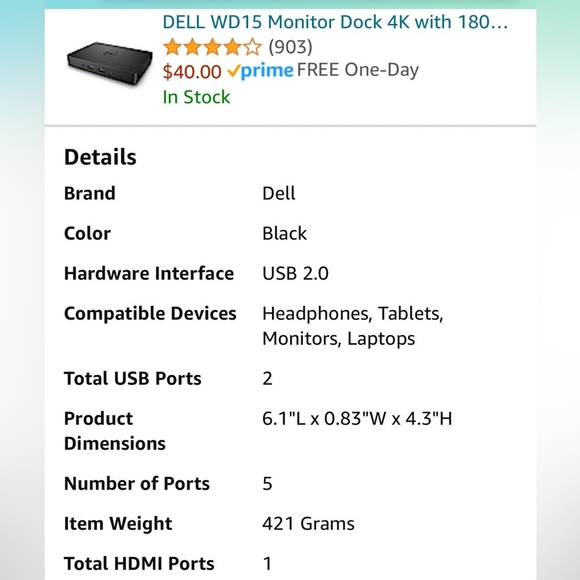 Dell Dock with 180W Adapter (4W2HW) - Picture 7 of 8